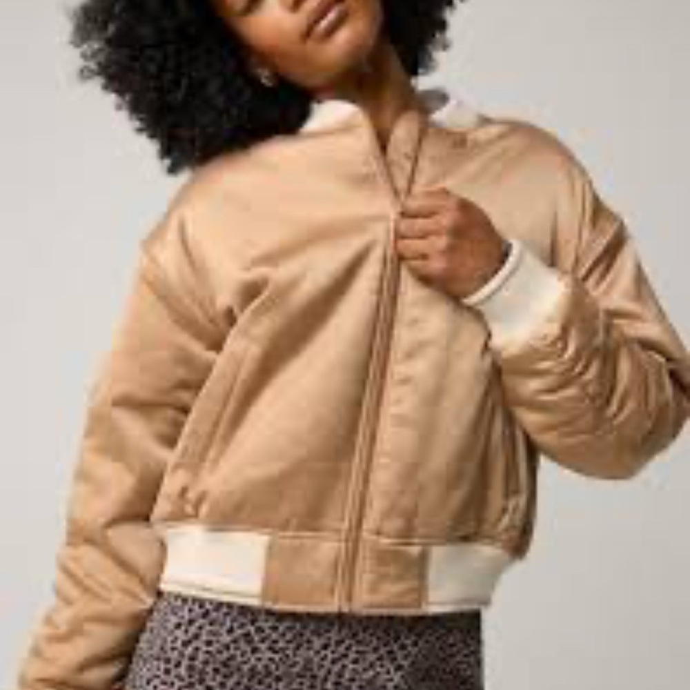 Aerie Tan and Cream Bomber Jacket